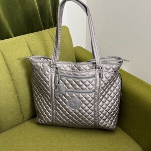Chic Silver Quilted Tote Bag